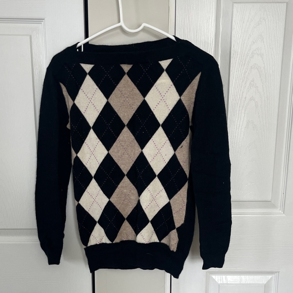 Banana Republic Women's Cashmere Argyle Boatneck Sweater - Black, Tan, Pink
